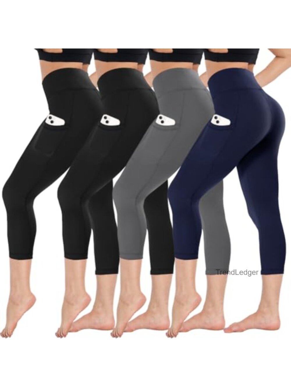 CAMPSNAIL 4 Pack Capri Leggings High Waisted Tummy Control Yoga Pants with
